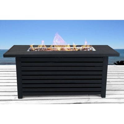 Table de foyer d'extérieur en acier inoxydable - Design moderne pour le jardin et la cour, noire, l 54 po x H 25 po, peut accueillir un réservoir de 20 livres, brûle jusqu'à 8 heures, avec couvercle et table de jardin en pierres, 20 lb