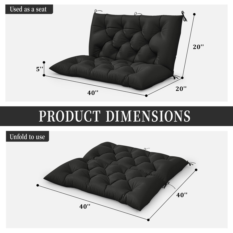 Coussin de balancelle et coussin de banc d'extérieur l 40 po x P 20 po, Noir uni