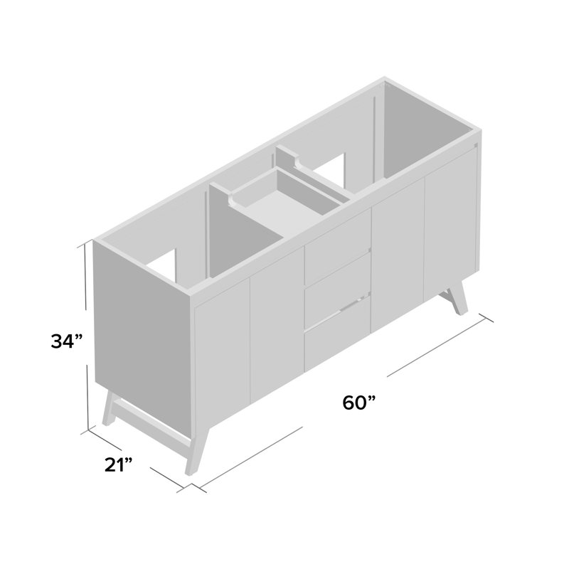 Base de meuble-lavabo double 60 po Saeko, Teck naturel