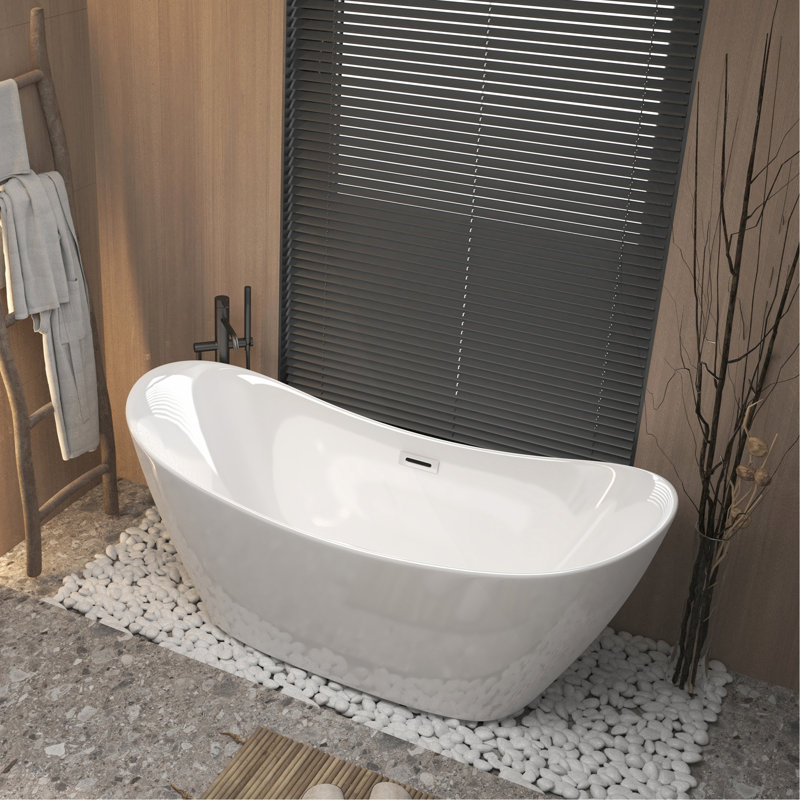 59 "Acrylic Freestanding Tub, With Chrome Overflow And Pop-Up Drain Cupc Certified, Gloss White