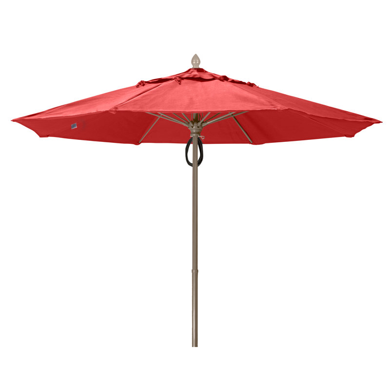 Parasol de marché 11 'Prestige, Bronze champagne, Toile Sunbrella® rouge Jockey