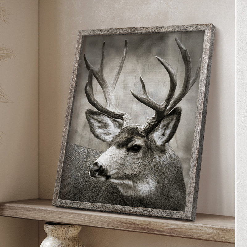 «Focused Buck», reproduction encadrée - bois massif, H 30 po x l 24 po