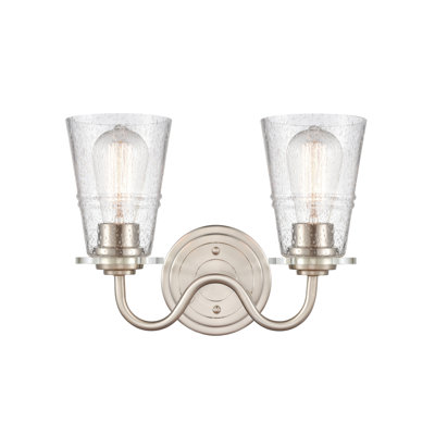 Amaj - 2 lumières - 14 pouces - Nickel satiné - Abat-jour granuleux - Éclairage pour meuble-lavabo