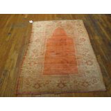 Luxurious Soft Pile Antique Coral Turkish Islamic Prayer Design Angora Oushak Rug
