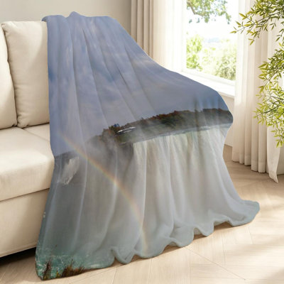 Jeté en flanelle transparente molletonné, imprimé arc-en-ciel géant