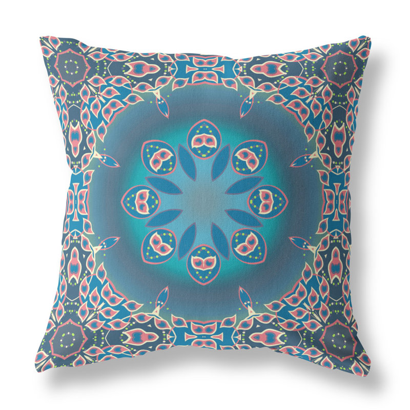 Coussin 18 po x 18 po Broadcloth, Floral rose / bleu