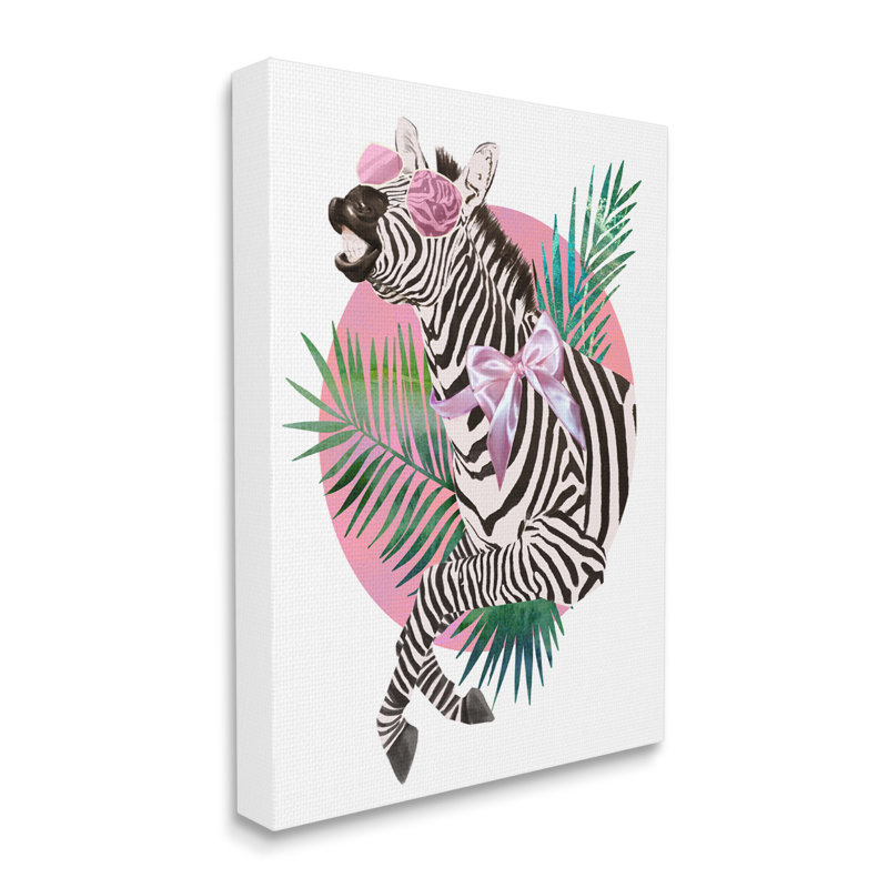 «Pink Bow Zebra Funky Animal», lunettes de soleil tropicales surdimensionnées par Ziwei Li, H 20 po x l 16 po x P 1,5 po