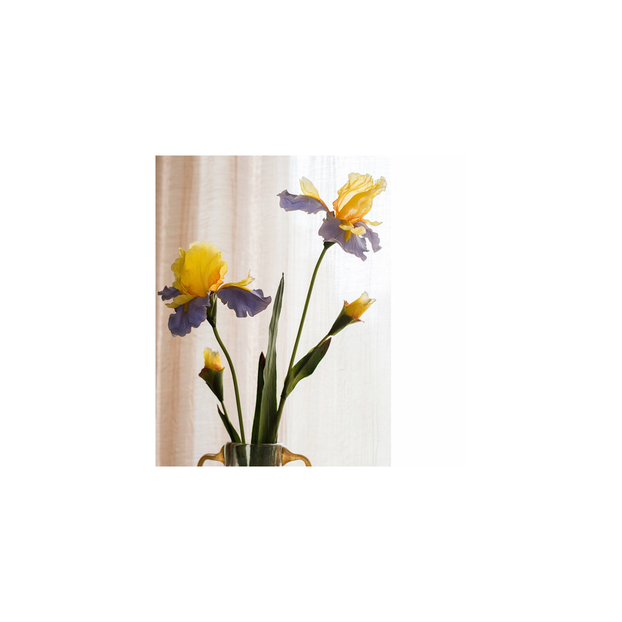 Artificial Iris Flower Stem, Blue Yellow, Three Stems
