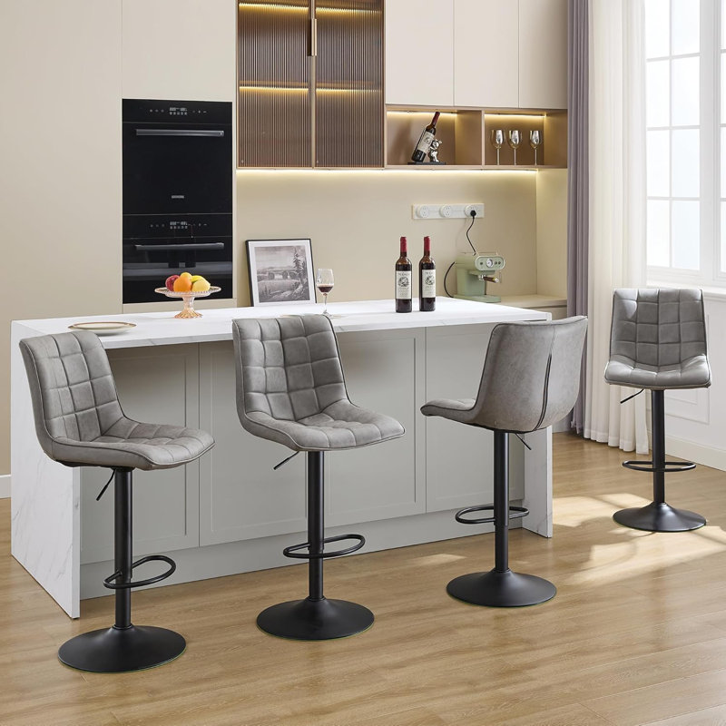 Tabouret de bar pivotant à hauteur réglable avec dossier pour îlot de cuisine, Gris, 4