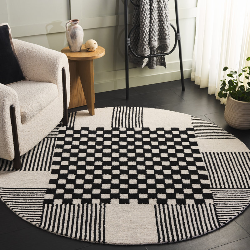 Hertha Wool Checkered Indoor Rug, Round 6'