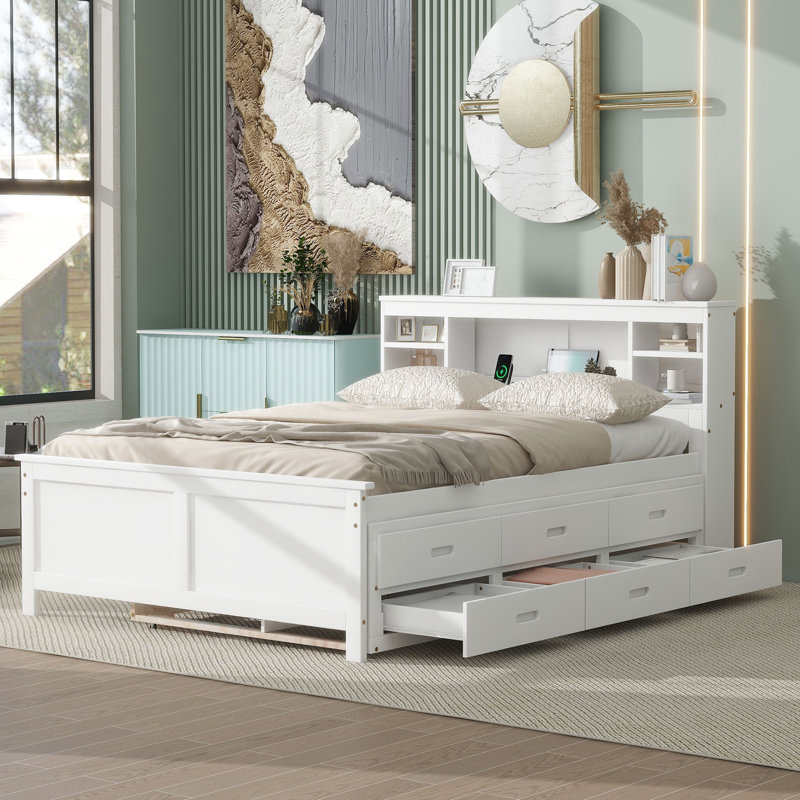 Idelson Auserine Platform Storage Bed, Full, White/Natural