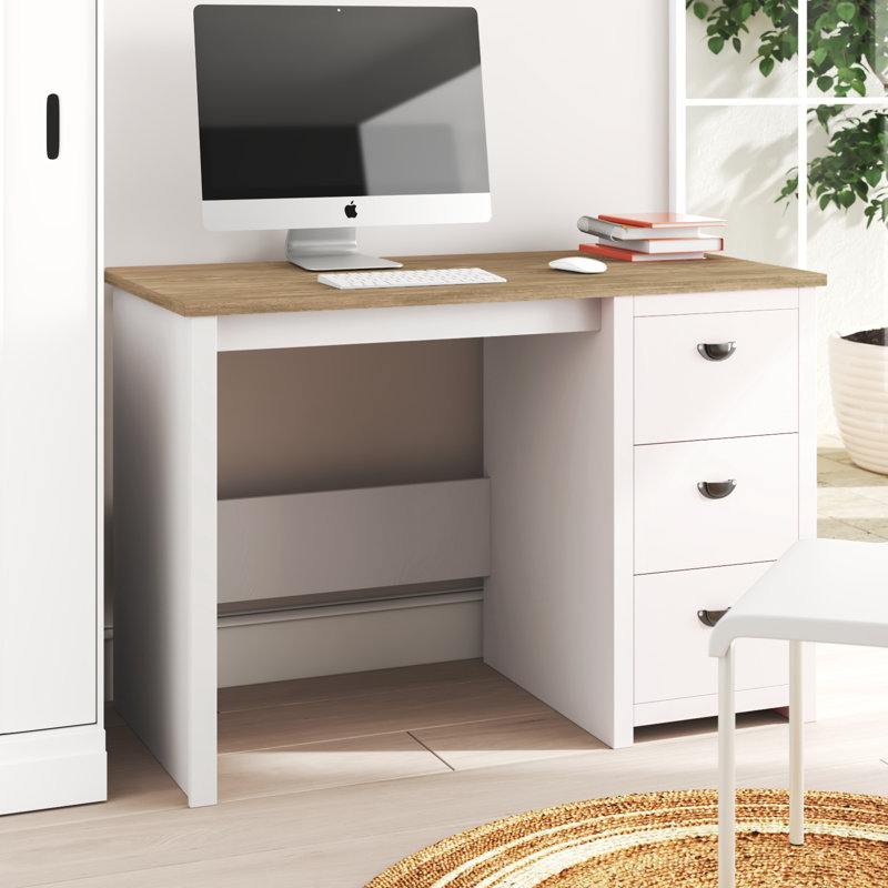 Anyelis Computer Desk - Traditional Desk with Attached 3-Drawer File Cabinet - For Home Office, Bedroom, Computer, or Craft Table