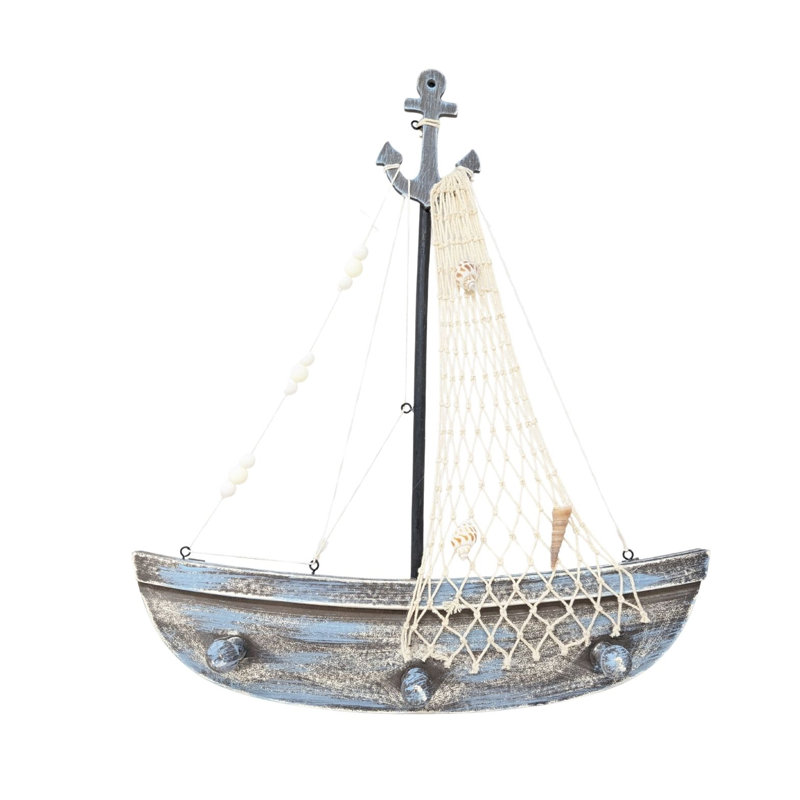 Décoration murale en bois en forme de bateau avec crochets - Thème nautique et côtier