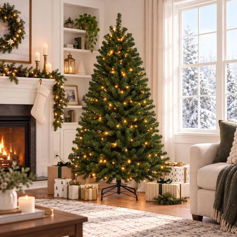 Arbre de Noël artificiel vert 6 pi avec 250 lumières DEL, télécommande et branches articulées