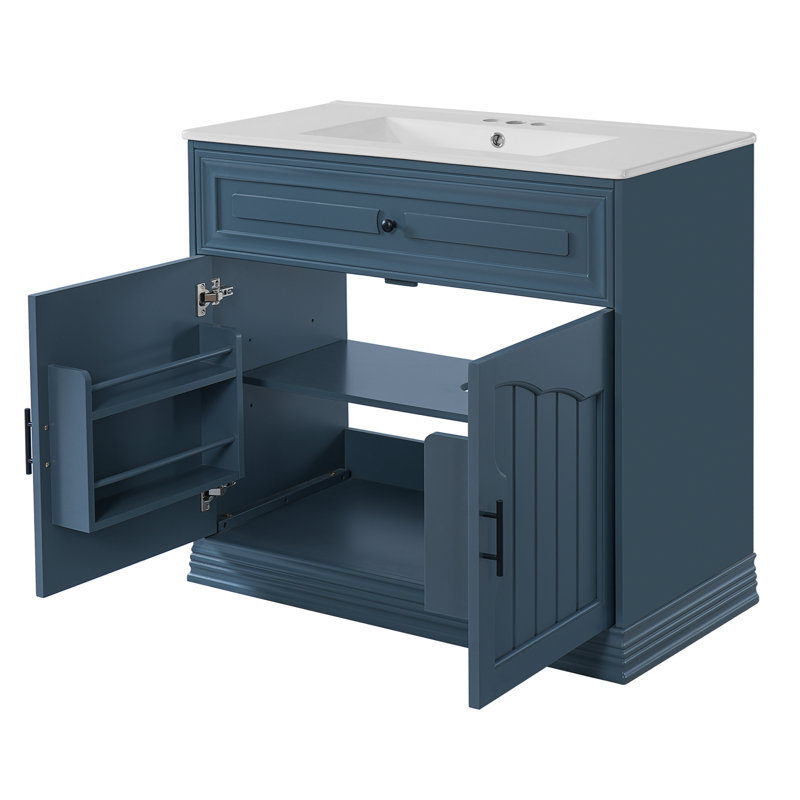 36'' Single Bathroom Vanity With Ceramic Sink, Blue