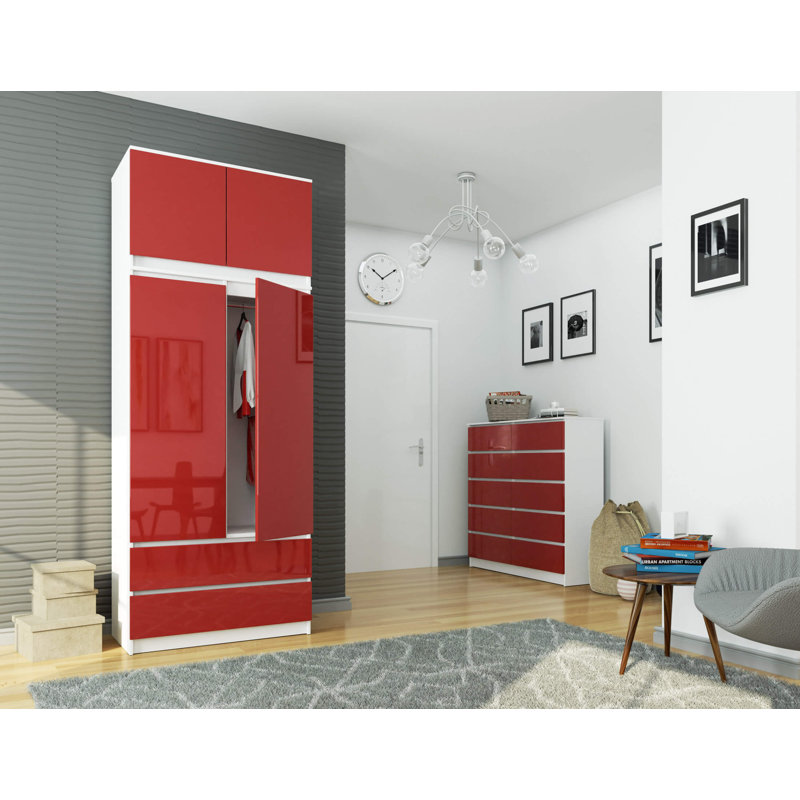 Jacobs 2 Door Manufactured Wood Wardrobe, Red Gloss