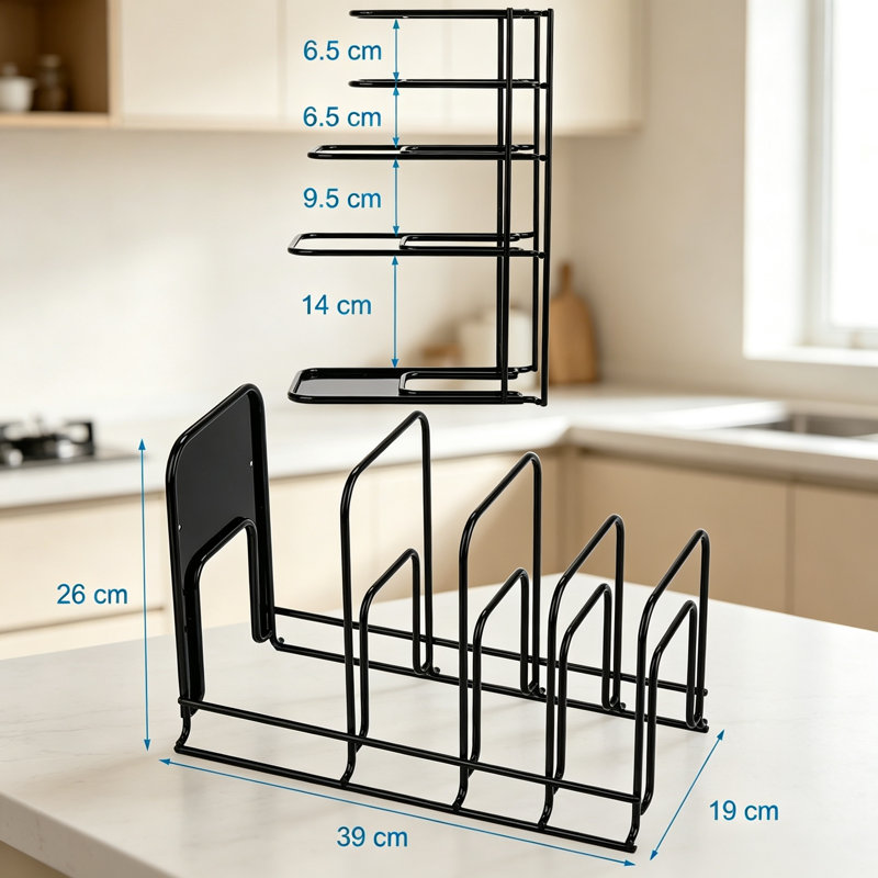 Étagère de rangement robuste pour poêles en fonte, ensemble de 2