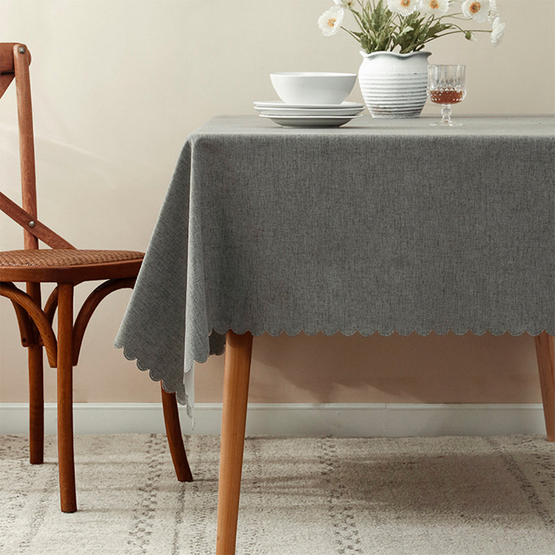 Grey Scalloped Edge Wrinkle-free Heat Resistant 56"x40" Rectangular Tablecloth, 88" x 56", Slate