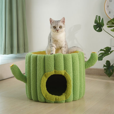 Fairela - Cactus Sisal Bucket Cat Bed - Cute Plush Cat House with Scratching Post for Indoor Cats