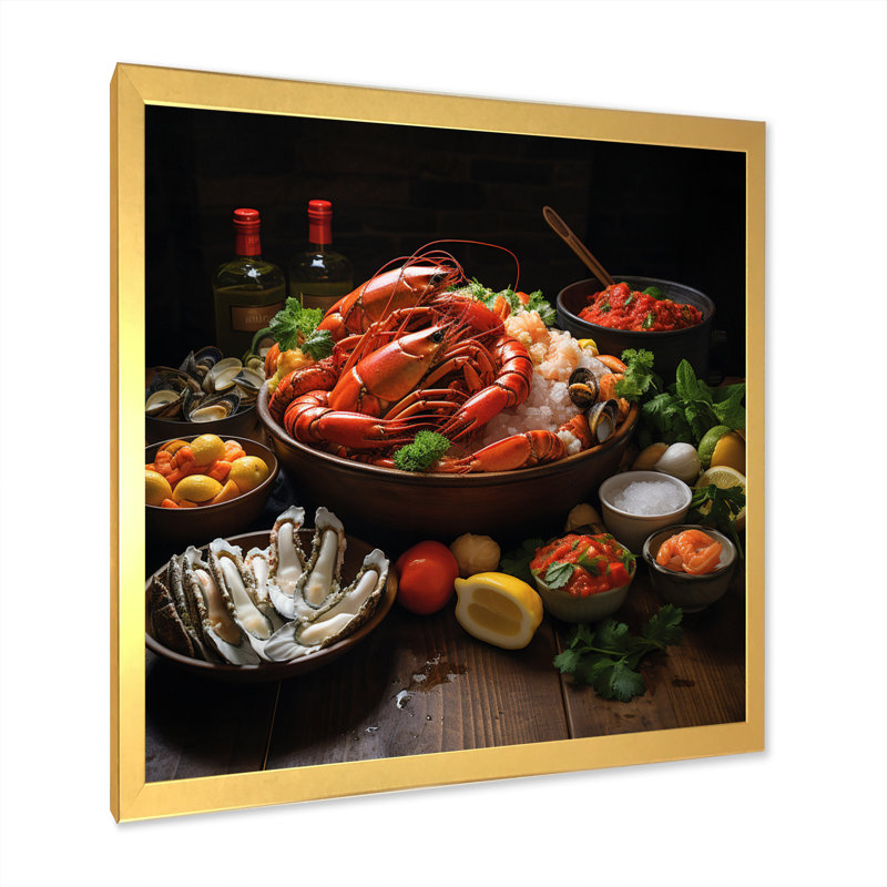 Assortiment de fruits de mer II sur toile, H 16 po x l 16 po x P 1 po, Cadre doré à une seule photo