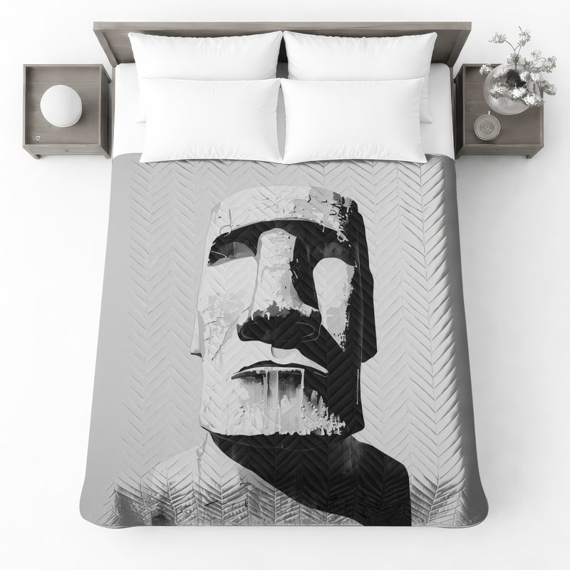 Couvre-lit matelassé Moai Statue Illustration, Queen