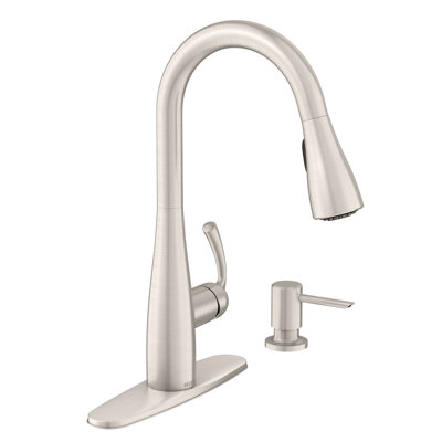 Robinet de cuisine escamotable Moen avec technologie Power Clean et distributeur de savon