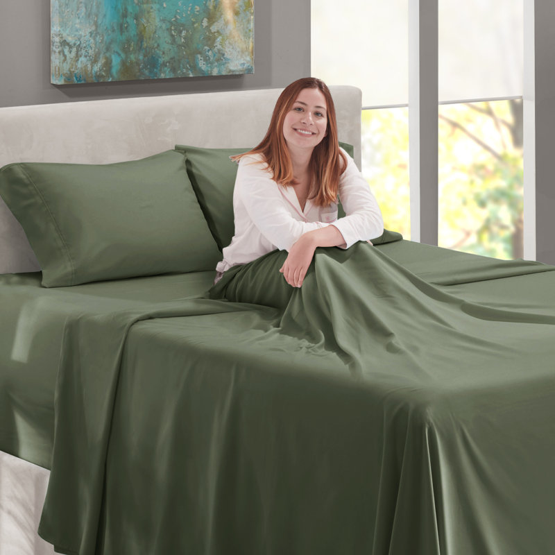 Ensemble de draps en micro-fibre, Vert olive, Drap-housse de taille double