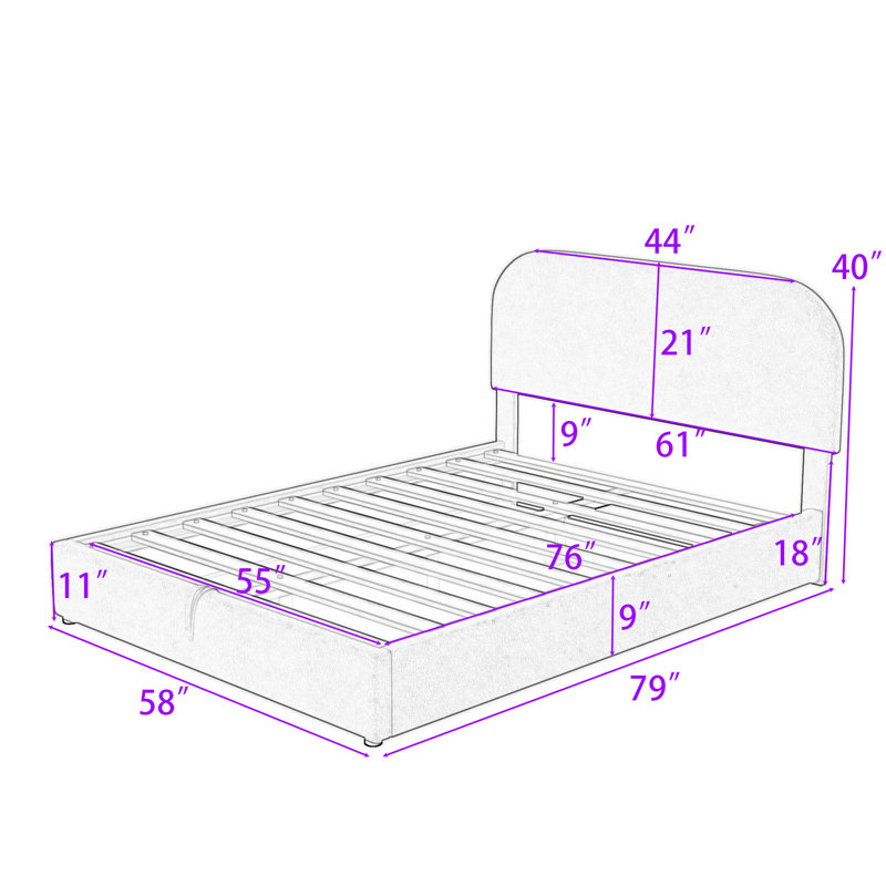 Lit plateforme tapissier avec rangement hydraulique, Blanc, Double