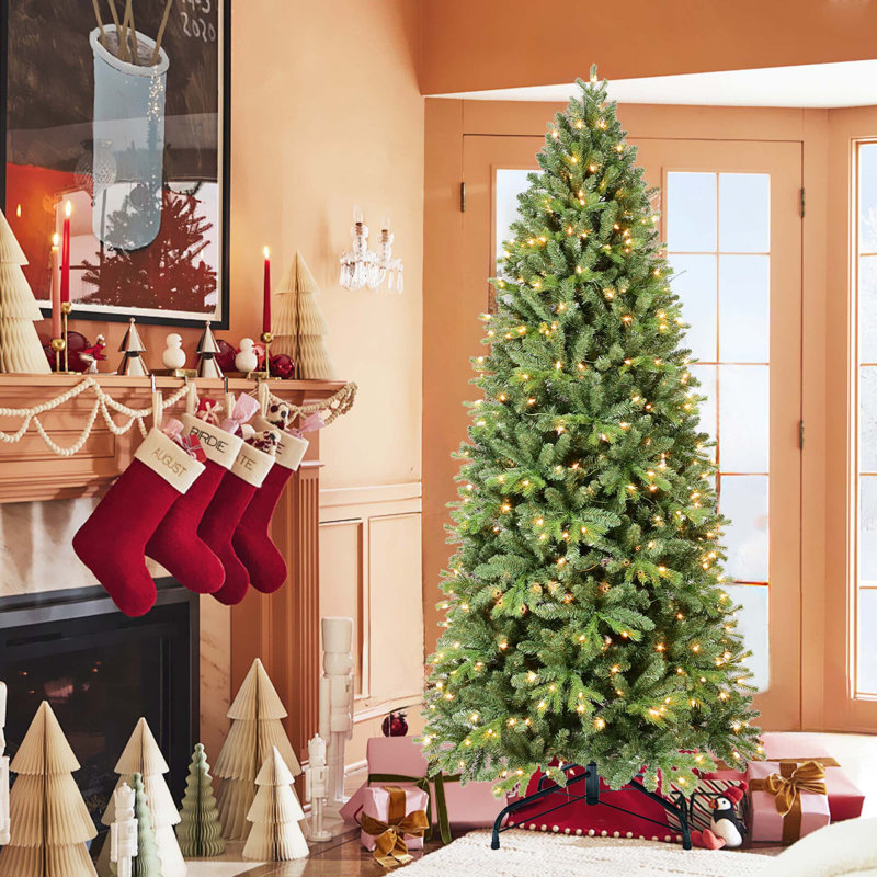 Arbre de Noël à charnière avec lumières DEL blanc chaud - branches mixtes en PVC + PE, 5'
