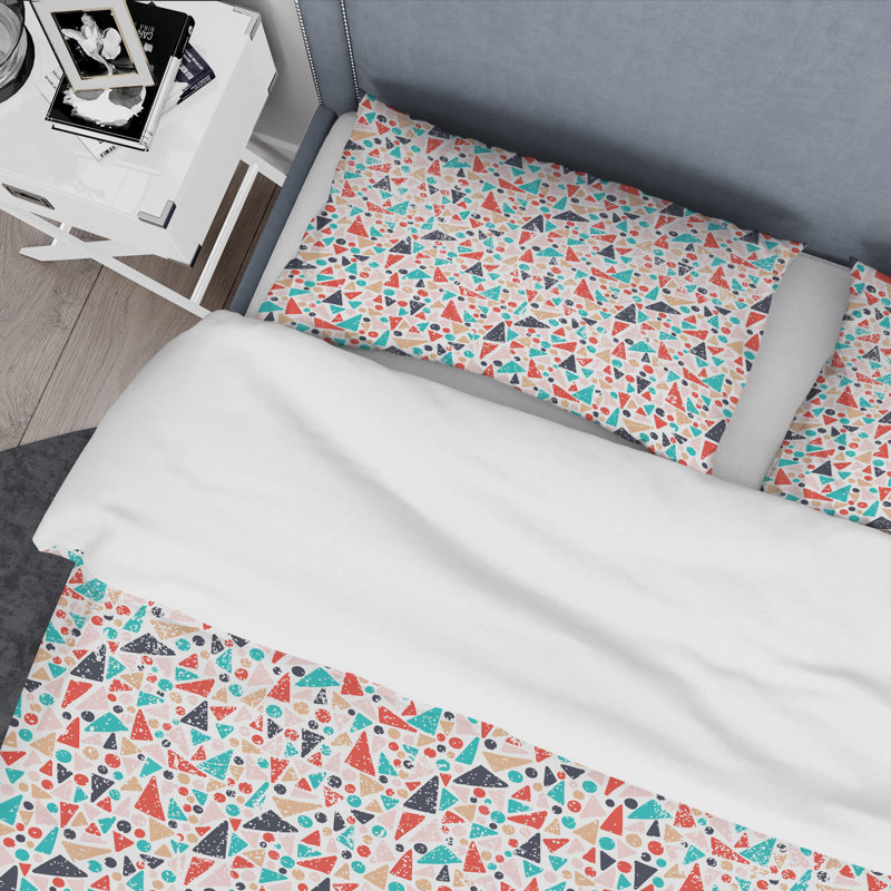 Modern & Contemporary Polyester Twill Geometric Shapes Duvet Cover, Full/Queen Duvet Cover + 2 Shams, Retro Abstract I