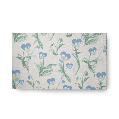 Tapis intérieur / extérieur tissé à la machine Floral en chenille bleu / beige