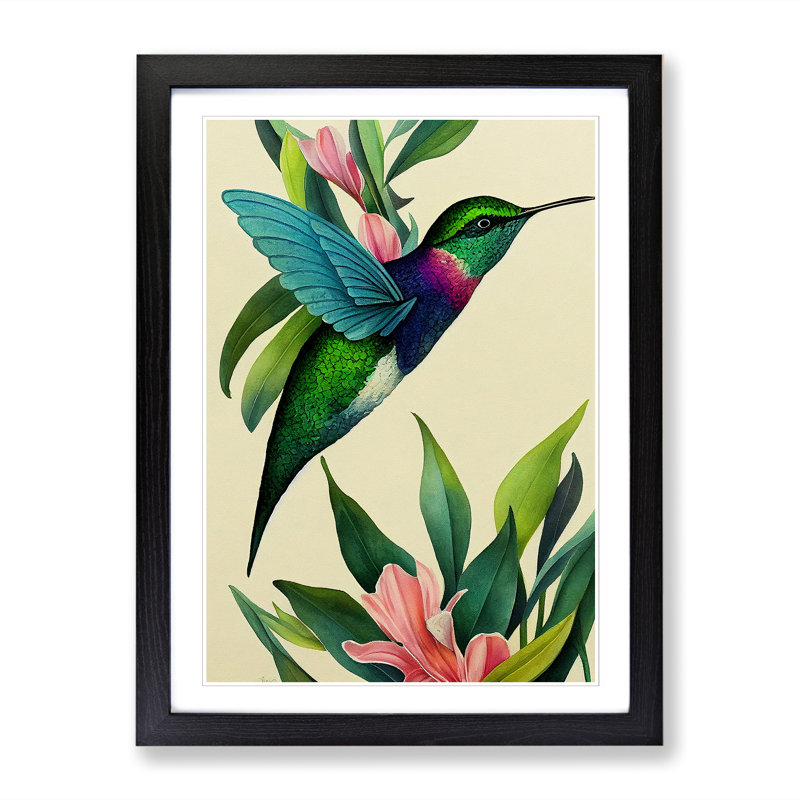 Watercolour Hummingbird - Single Picture Frame Print, 34cm H x 25cm W x 2cm D, Oak
