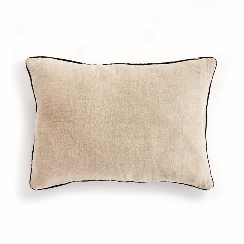 Elias Linen Lumbar Rectangular Pillow Cover & Insert, Flax/Black, Rectangular 14"H x 20"W