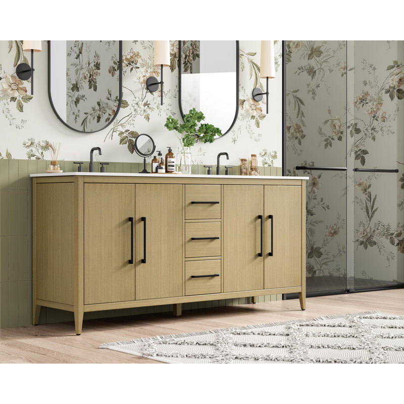 Meuble-lavabo double 72 po, Brun miel