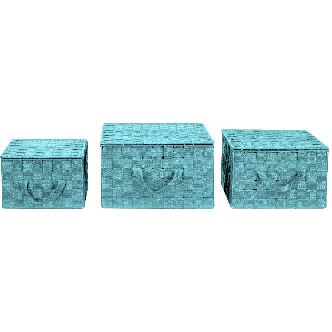 Sorbus Stackable Woven Basket with Lid and Carry Handles 3 Pack in Aqua Sorbus