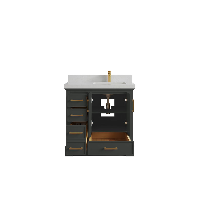 Meuble-lavabo simple 36 po avec comptoir en quartz Jimmi