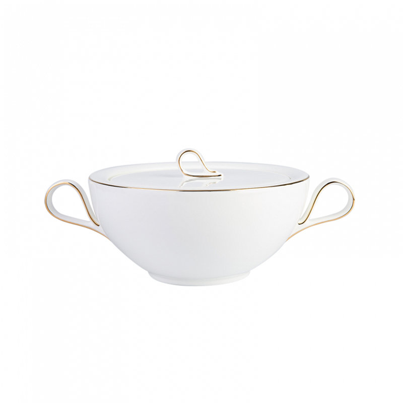 Karaca Fine Pearl Extra Chanak 62-Piece Dinner Set for 12 People, Gold White