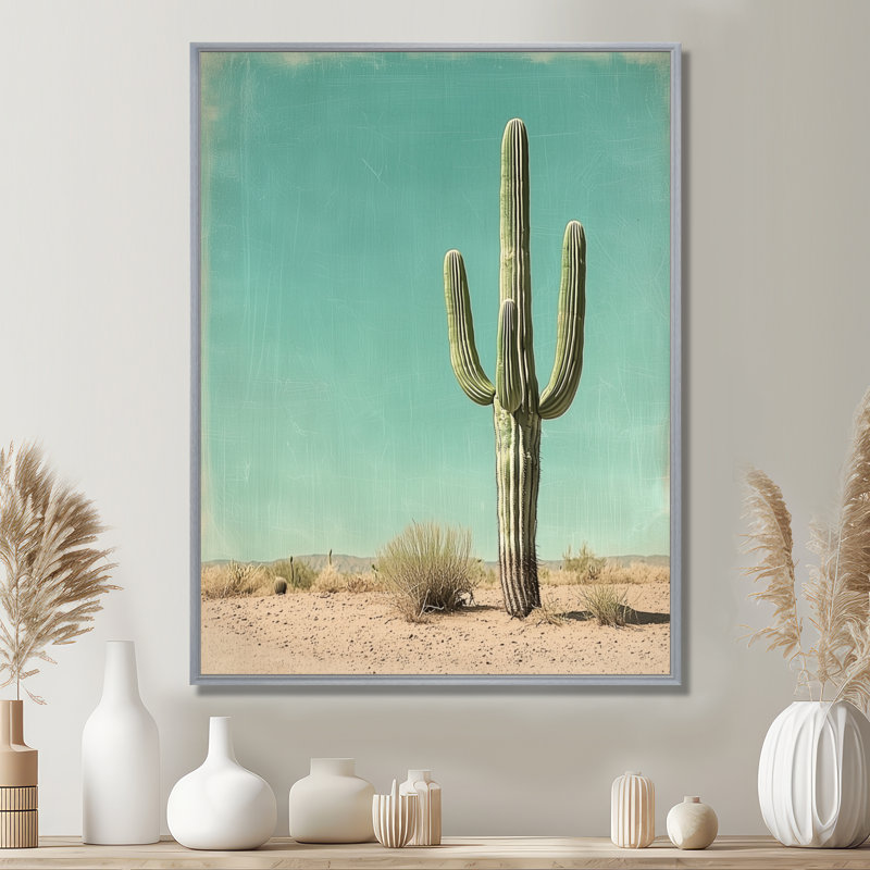 Marcellyn Minimalist Cactus and the Desert Sky II - Cactus, reproduction d'art sur toile encadrée, H 44 po x l 34 po