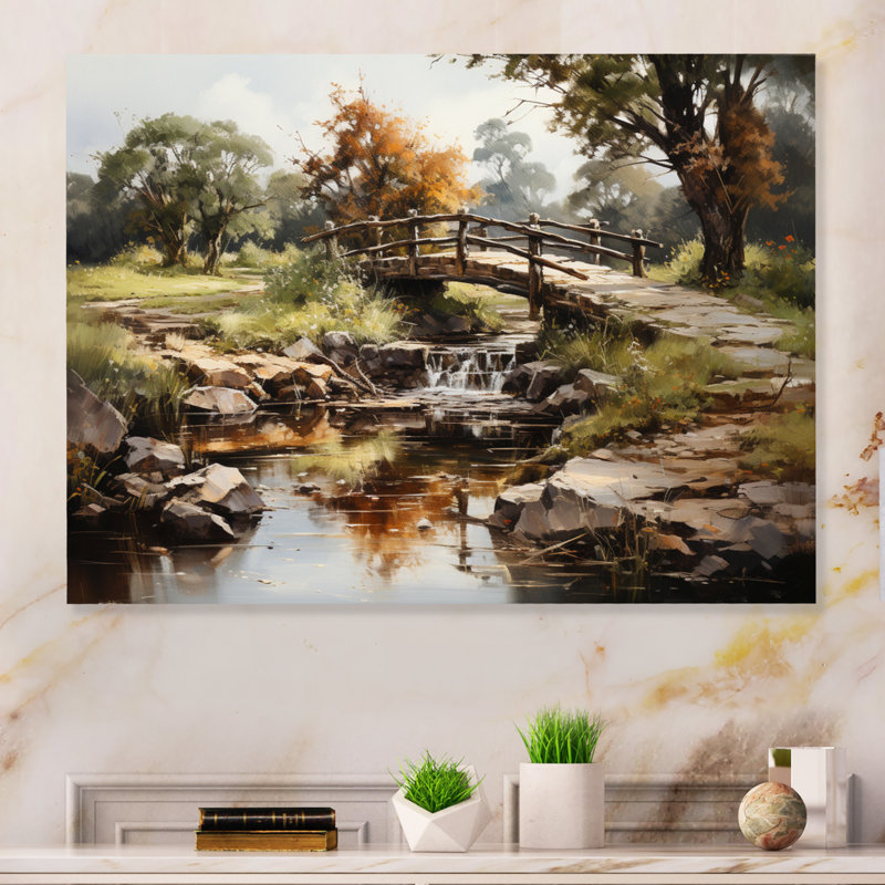 «Green Bridge Rustic Charm An», reproduction d'art en métal, H 12 po x l 20 po