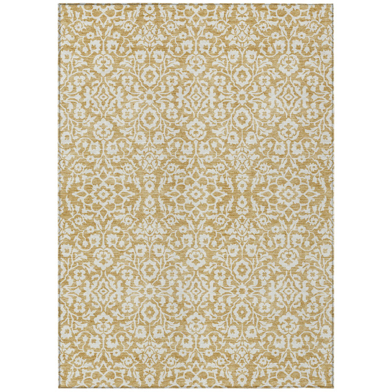 Tapis intérieur lavable damassé or et beige 10 pi x 14 pi