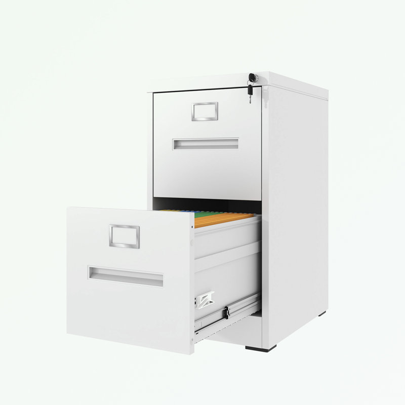 Classeur en métal avec 2 tiroirs et serrure, Blanc