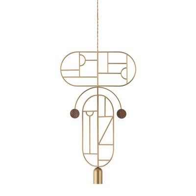 Luminaire suspendu géométrique 1 lumière H 29,5 "à pois en bois