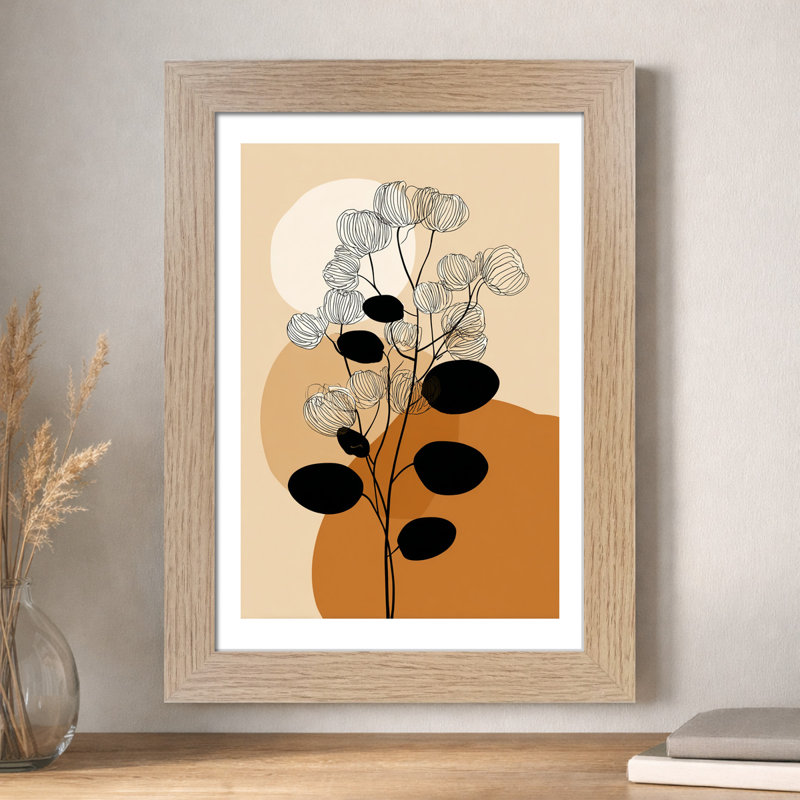 Scandinavian eucalyptus line art Wall Art - minimalist botanical Home Decor Giclee Art Print in neutral beige and terracotta with black 1 Piece Wall Art
