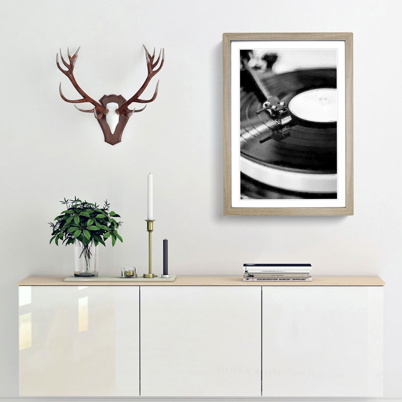 Vinyl Record Player - Framed Print, Oak, 76cm H x 50cm W x 2cm D