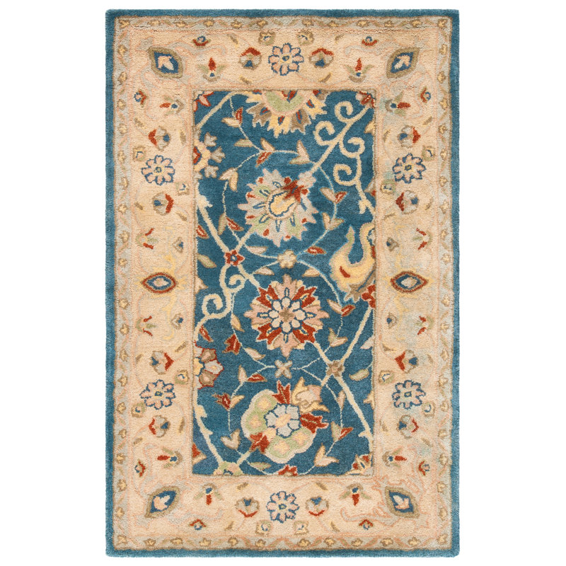 Handmade Blue and Beige Wool Tufted Area Rug