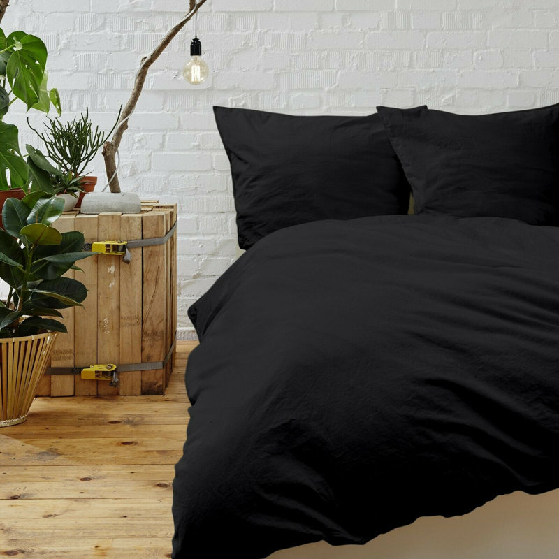 Flatweave Duvet Cover, Full/Queen Duvet Cover + 2 Standard Shams, Black