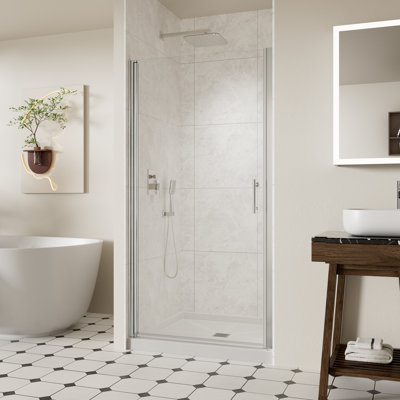 36-37.4" W x 72" H Frameless Shower Door, Pivot Shower Glass Doors with 1/4" (6mm) Clear SGCC Tempered Glass, Chrome Swing Shower door Out of Plumb Adjustability