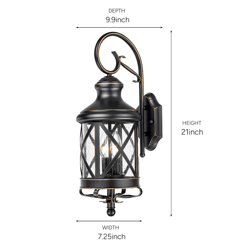 Industrial 21" Outdoor Wall Lantern, Matte Black Sconce With Seeded Glass,Wall Light For Porch, Entryway, Exterior Lighting