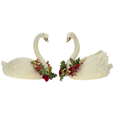 Trimmed Holiday Swan, Set Of 2 -16 X 14 Inches