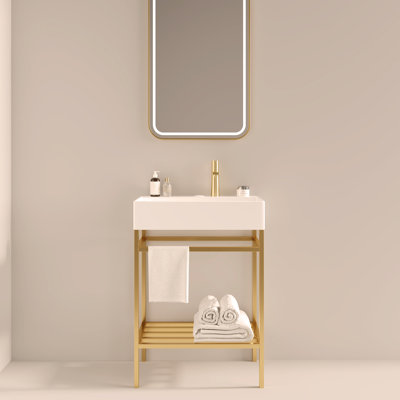 24" Bathroom Vanity with Ceramic Basin, Freestanding Bathroom Console Sink Set,Rectangular Ceramic Basin without Faucet